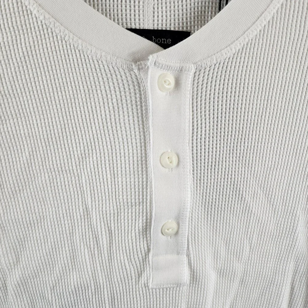 rag & bone Waffle Knit Henley Top Men's XL White Solid Long Sleeve Pullover - Picture 5 of 15